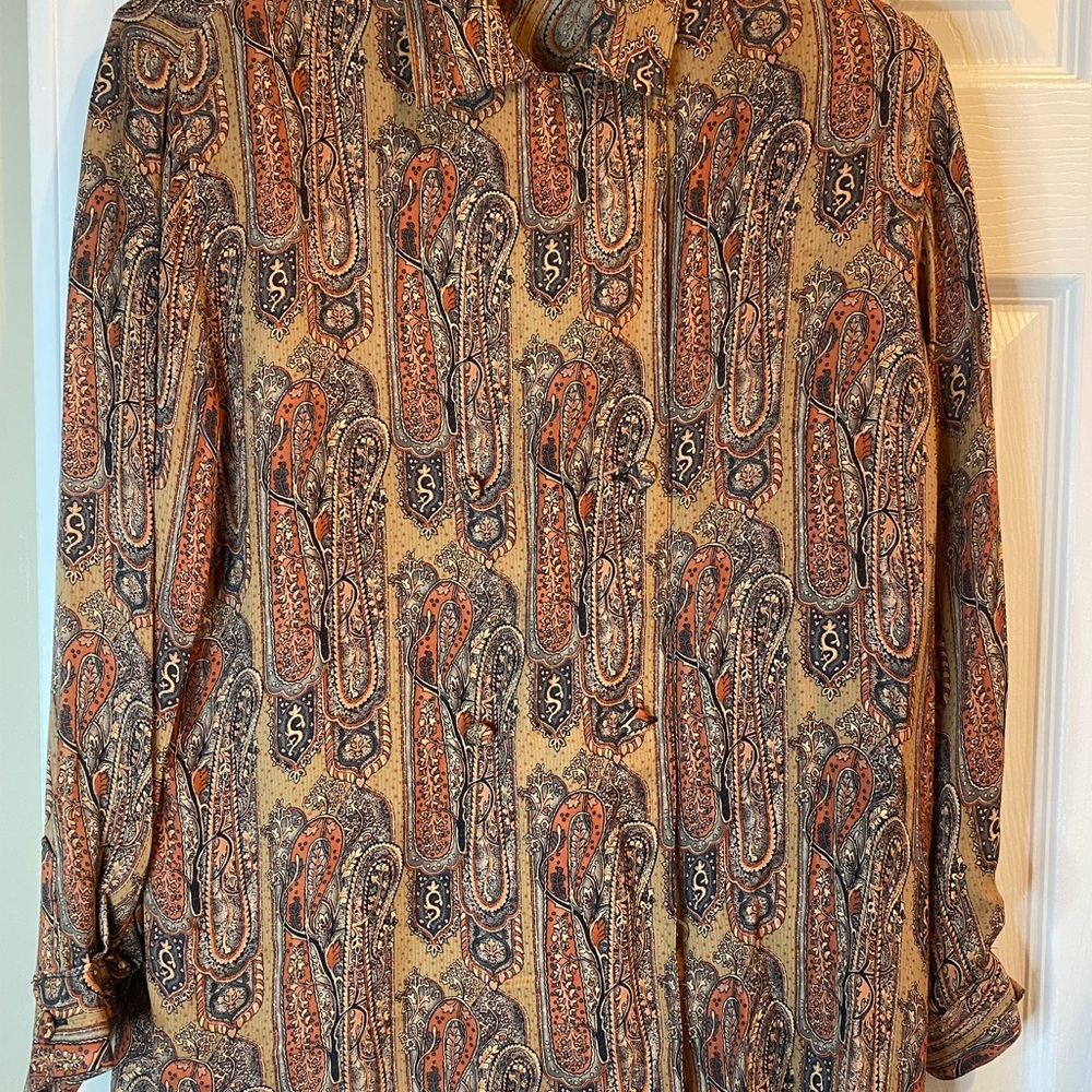 Doncaster Paisley Blouse in Vibrant Orange and Earthy Brown